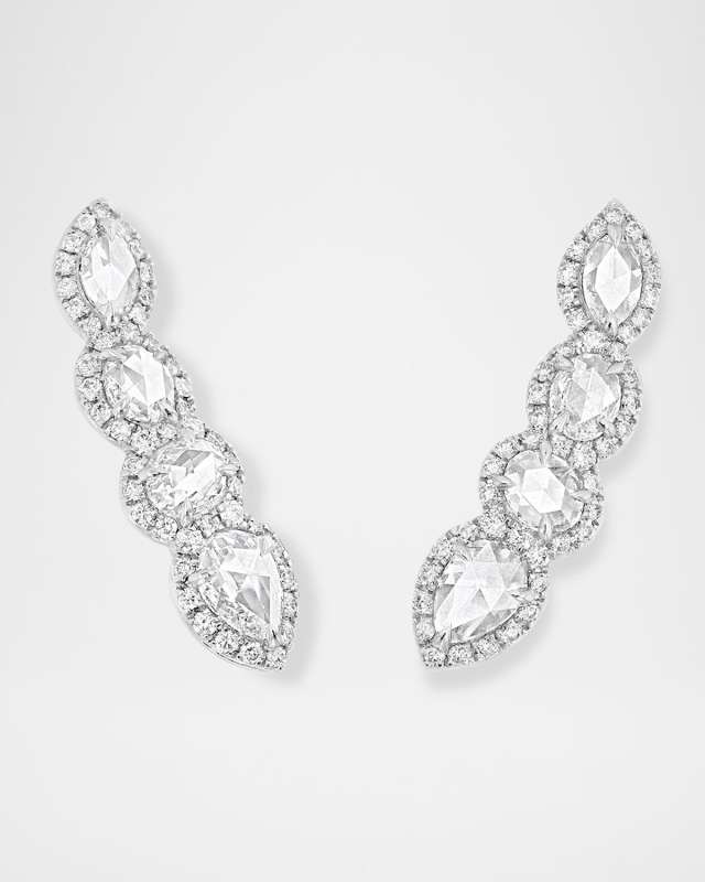 18K White Gold Scallop Diamond Crawler Earrings, 1.20tcw